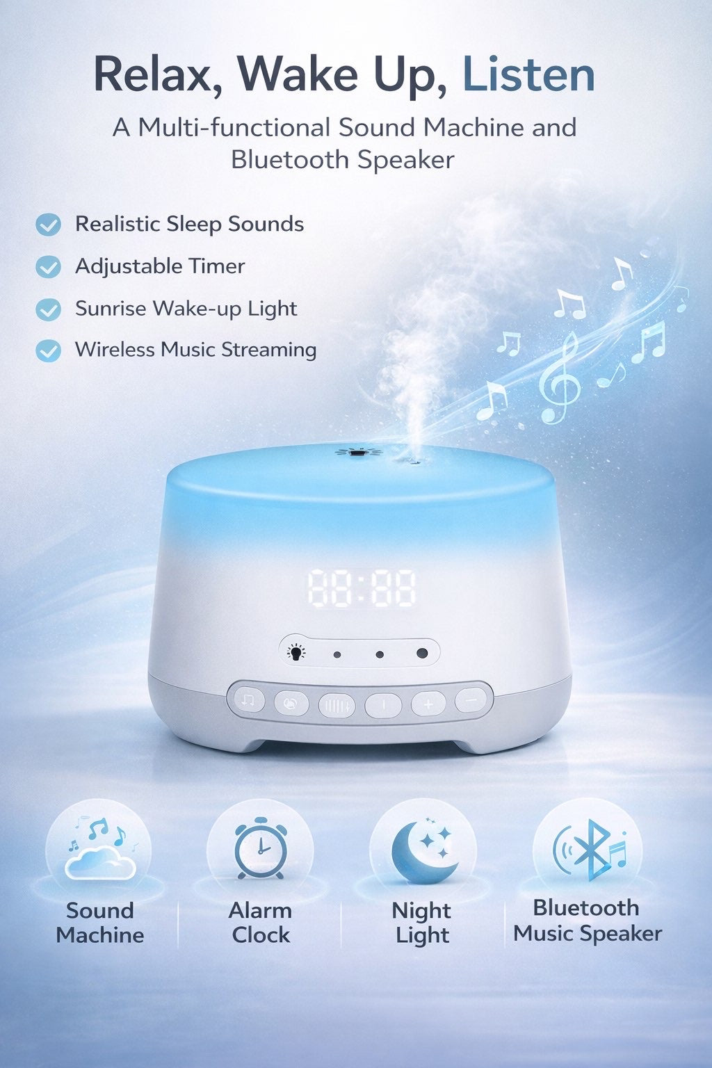 Bluetooth White Noise Sleep Aid – Fall Asleep Faster and stay asleep all night